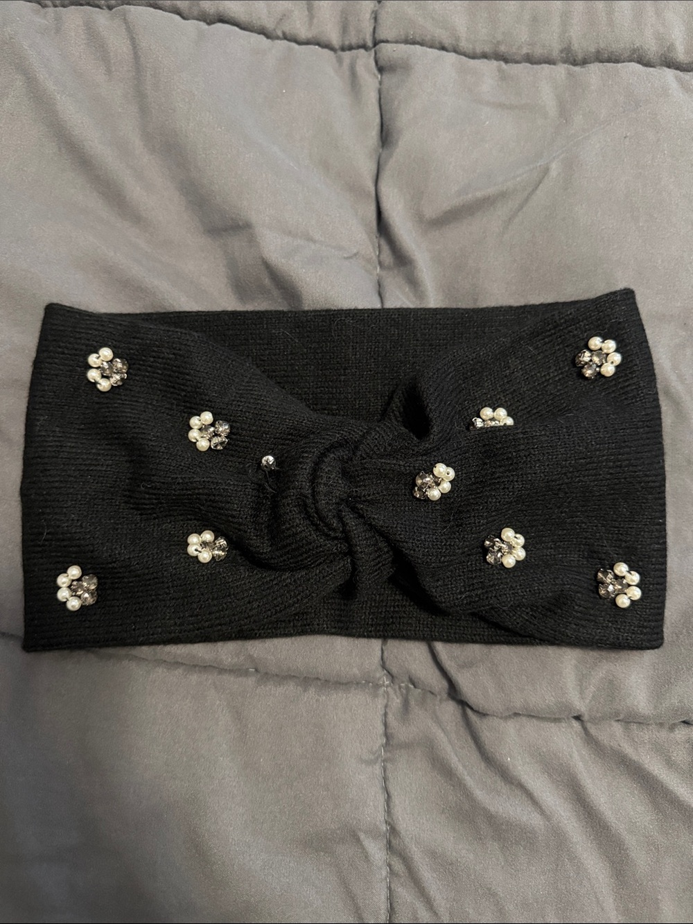 Aldo Black Pearl & Crystal Embellished Knitted Headband
